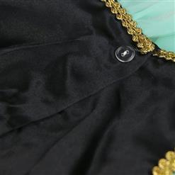 High Quality Green Mesh Lace Black Satin Short Sleeves Yellow Organza Princess Dress N9581