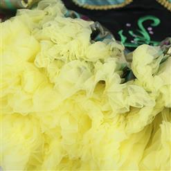 High Quality Green Mesh Lace Black Satin Short Sleeves Yellow Organza Princess Dress N9581