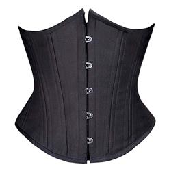 26 Steel Bone Underbust Corset, Comfortable Black Underbust Corset, Satin Busk Closure Lace Up Underbust Corset, Cheap High Quality Corset, #N9621