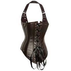 Fashion Brown Halter Steel Boned Punk Underbust Corset N9627