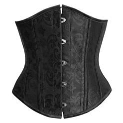 Elegant Black Satin Steel Bone Jacquard Weave Underbust Corset N9725