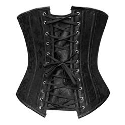 Elegant Black Satin Steel Bone Jacquard Weave Underbust Corset N9725