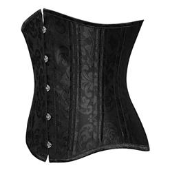 Elegant Black Satin Steel Bone Jacquard Weave Underbust Corset N9725