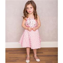 Pretty Pink Satin Sequins High Waist Flowers Princess Dress N9735