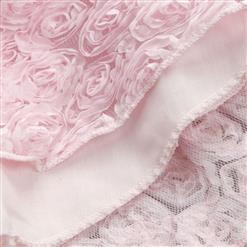 Pretty Pink Satin Sequins High Waist Flowers Princess Dress N9735