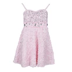 Pretty Pink Satin Sequins High Waist Flowers Princess Dress N9735
