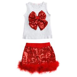 Twirl Red Sequins Tops and Plume Edging Shorts N9736