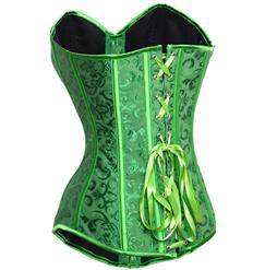 Fashion Green Satin Jacquard Weave Lace Up Halloween Corset N9740