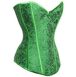 Fashion Green Satin Jacquard Weave Lace Up Halloween Corset N9740