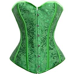 Fashion Green Satin Jacquard Weave Lace Up Halloween Corset N9740