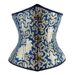 Renaissance Noble Blue Brocade Steel Bone Underbust Corset N9764