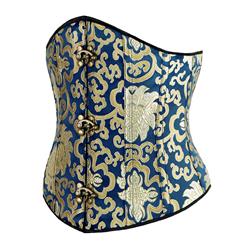 Renaissance Noble Blue Brocade Steel Bone Underbust Corset N9764