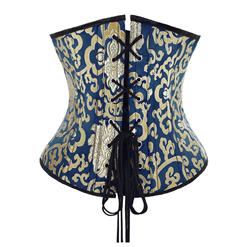 Renaissance Noble Blue Brocade Steel Bone Underbust Corset N9764