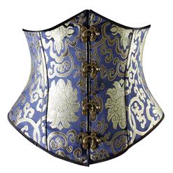 Renaissance Noble Blue Brocade Steel Bone Underbust Corset N9764