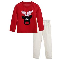 Cute Red Round Neck Cow Print Kid Christmas Suit N9817