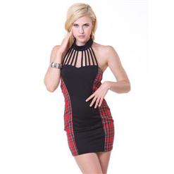 Fashion Sexy Red Tartan Dress N9878