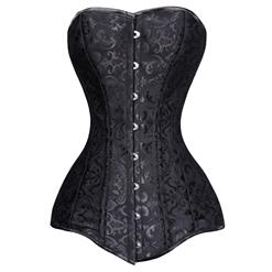 Jacquard Weave Double Boned Overbust Corset, Black Steel Bones Corset, Hourglass Torso Shaper Corset, #N9892