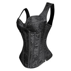 Steampunk Black Jacquard Steel Bone Corset Vest for Halloween N9956