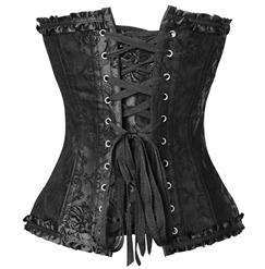 Unique Black Flock Printing Steel Boned Strapless Busk Closure Lace Up Corset N9982