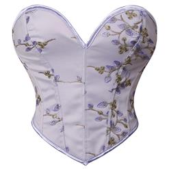 Outerwear Corset for Women, Fashion Body Shaper, Womens Plastic Boned Corset, Plastic Boned Corset, Victorian Overbust Corset, Sexy Overbust Corset, Women's Apricot Vintage Printed Lace-up 13 Plastic Boned Overbust Corset,#N23406