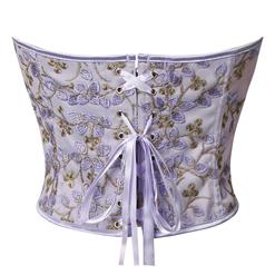 Women's Purple Vintage Printerd Lace-up 13 Plastic Boned Overbust Corset N23406