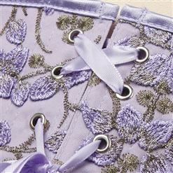 Women's Purple Vintage Printerd Lace-up 13 Plastic Boned Overbust Corset N23406