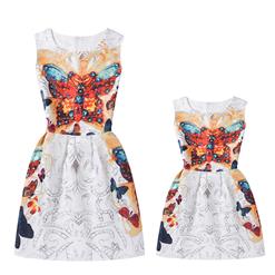Mother and Daughter Lovely Vintage Dress, Fashion Mom＆Me Clothing, Vintage Dress for Mom＆Me, Fall Dresses for Mom＆Me, Sleeveless Mini Dress for Mother and Daughter, Floral Print Tank Mini Dress, #N15515
