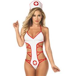 2PC Sexy Strappy Bodysuit Nurse Lingerie Nurse Cosplay Temptation Costume N16721