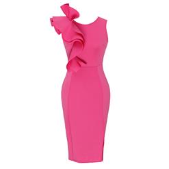 Hot-Pink Sleeveless Dress, Round Neck Bodycon Dress, Hot-Pink Women's Dresses, Party Dresses for Women, Midi Bodycon Dress, Sexy Dresses for Women, Bodycon Hot-Pink Dresses, #N15643