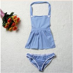 Sexy Plaid Apron Maid Lingerie House Maid Cosplay Costume Set N16820