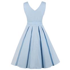 Women's Light-Blue 1950's Vintage Deep V Cocktail Party Dress N17549