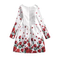 Girl's Vintage Rose Print Long Sleeve Round Collar A-Line Dress N15497