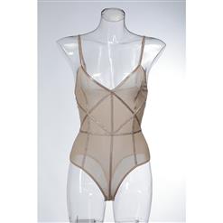 Sexy Flesh V Neck See-through Mesh Criss Cross Strappy Teddy Lingerie N14490