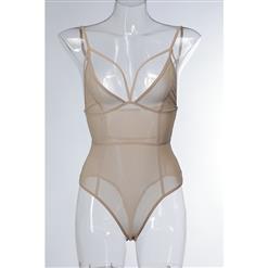 Sexy Flesh Deep V See-through Mesh Strappy Teddy Lingerie N14489