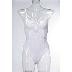 Sexy White Deep V See-through Mesh Strappy Teddy Lingerie N14487