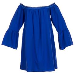 Sexy Blue Ruffled Off Shoulder Long Sleeve Blouse Top Mini Dress N15319
