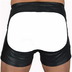 Sexy Black Faux Leather Tight Zipper Open Butt Shorts N17589