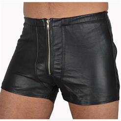 Sexy Black Faux Leather Tight Zipper Open Butt Shorts N17589