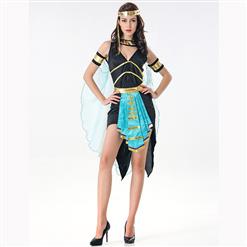 Halloween Women Egyptian Queen PVC Leather Gold Costume Cosplay Fancy Dress up