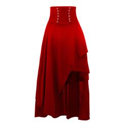 Steampunk Red Skirt, Satin Skirt for Women, Gothic Cosplay Skirt, Halloween Costume Skirt, Plus Size Skirt, Pirate Costume, #N15675