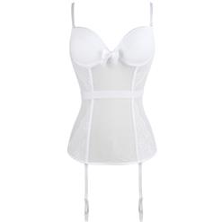 Sexy Charming White Spaghetti Strap Low-cut Elastic Mesh Bustier Corset N17911