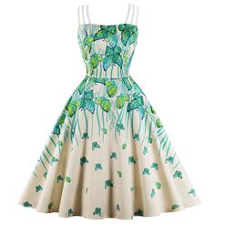 Sexy Vintage Strappy Butterfly Printed Swing Summer Day Dress N17096