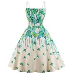 Sexy Vintage Strappy Butterfly Printed Swing Summer Day Dress N17096