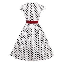 Women's Vintage Cap Sleeve Round Collar Dot Print Dress with Belt N15424