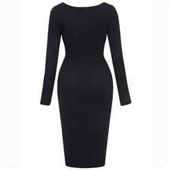 Women's Sexy Black Long Sleeve Deep V Neck Cut-Out Bodycon Dress N15782
