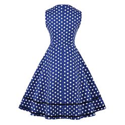 Women's Blue Vintage Sleeveless Dot Print Plus Size Swing Dress N15582