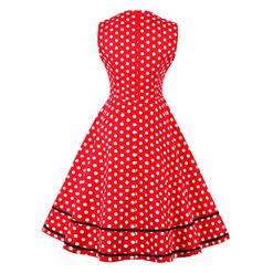 Women's Red Vintage Sleeveless Dot Print Plus Size Swing Dress N15581