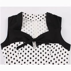 Women's Vintage Sleeveless Dot Print Plus Size Swing Dress N15505