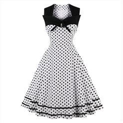 Women's Vintage Sleeveless Dot Print Plus Size Swing Dress N15505