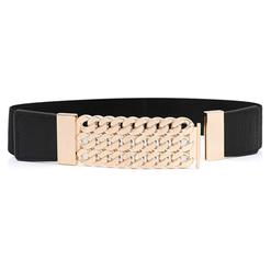 Women's Fashion Black Faux Leather Hollow Out Metal Elastic Waist Belt N16939